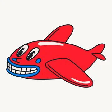 Cartoon vector funny cute Comic characters, plane Stock Illustration