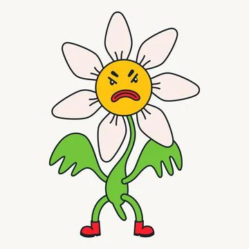Cartoon vector funny cute Comic characters, angry daisy flower. Stock Illustration