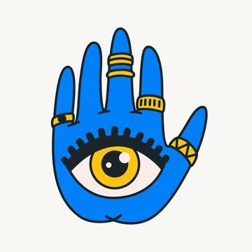 Cartoon vector funny cute Comic characters, hamsa hand. Stock Illustration