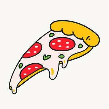 Cartoon vector funny cute Comic characters, pizza slice. Stock Illustration