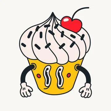 Cartoon vector funny cute Comic characters, cupcake. Ilustración de archivo