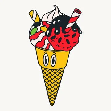 Cartoon vector funny cute Comic characters, ice cream cone Stock Illustration