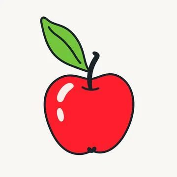 Cartoon vector funny cute Comic characters, red apple. Stock Illustration