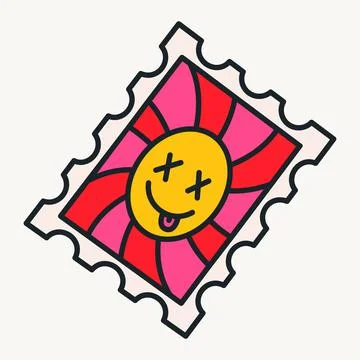 Cartoon vector funny cute Comic characters, acid stamp. Stock Illustration