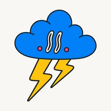 Cartoon vector funny cute Comic characters, angry storm cloud with flashes. Illustrazione stock