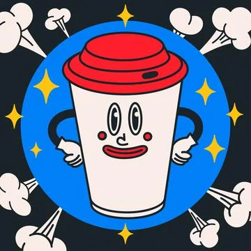 Cartoon vector funny cute Comic characters, coffe cup. Stock Illustration