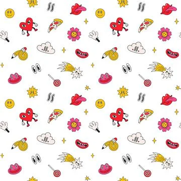 Cartoon vector funny cute Comic characters, seamless pattern. Illustrazione stock