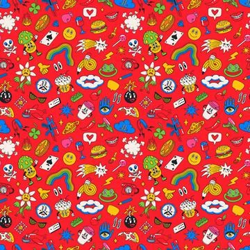 Cartoon vector funny cute Comic characters, seamless pattern. Stock Illustration
