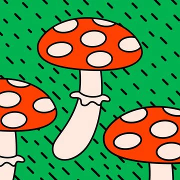 Cartoon vector funny cute Comic characters, fly agaric mushroom. Stock Illustration