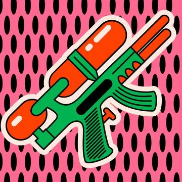 Cartoon vector funny cute Comic characters, toy water gun. Stock Illustration