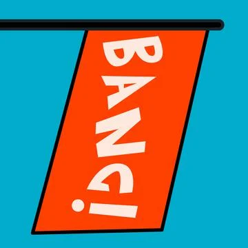 Cartoon vector funny cute Comic characters, bang flag. Stock Illustration