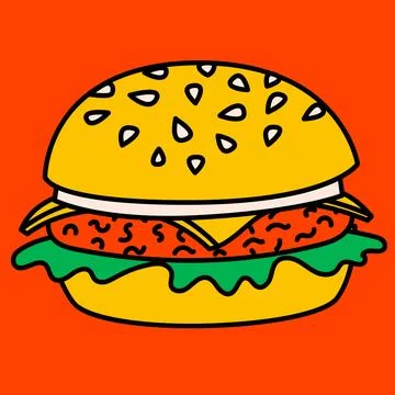 Cartoon vector funny cute Comic characters, burger. Stock Illustration