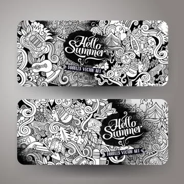 Cartoon vector hand-drawn camp doodle banners Stock Illustration
