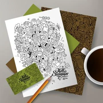 Cartoon vector hand-drawn camp doodle corporate identity Stock Illustration