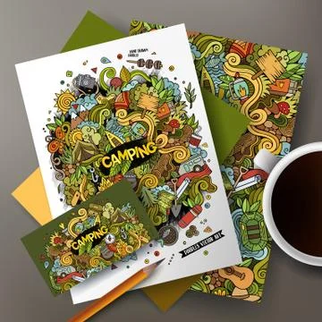 Cartoon vector hand-drawn camp doodle corporate identity Stock Illustration