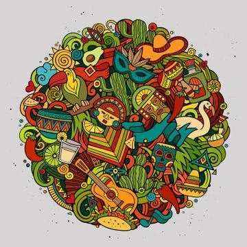 Cartoon vector hand drawn Doodle Latin American illustration Illustrazione stock
