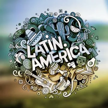 Cartoon vector hand drawn Doodle Latin America word illustration Stock Illustration