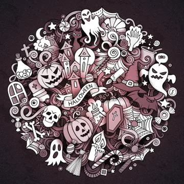 Cartoon vector hand drawn Doodle Halloween circle illustration Stock Illustration