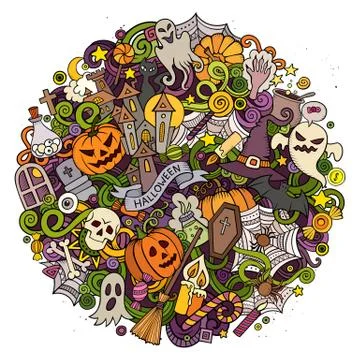 Cartoon vector hand drawn Doodle Halloween circle illustration Stock Illustration
