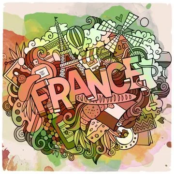 Cartoon vector hand drawn Doodle France illustration Stock Illustration