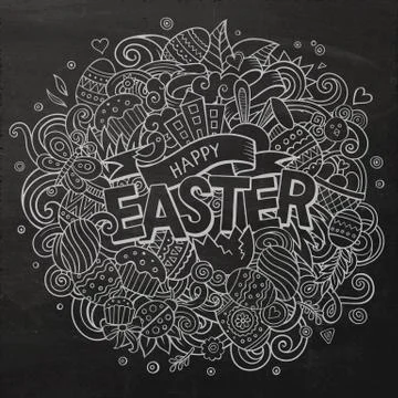 Cartoon vector hand drawn Doodle Happy Easter illustration Stockillustratie