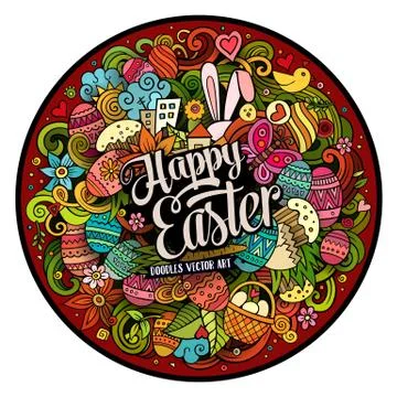 Cartoon vector hand drawn Doodle Happy Easter round design イラスト素材