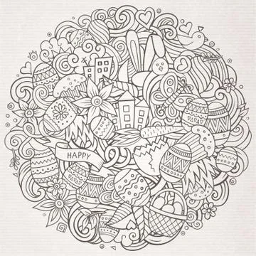 Cartoon vector hand drawn Doodle Happy Easter illustration 스톡 일러스트