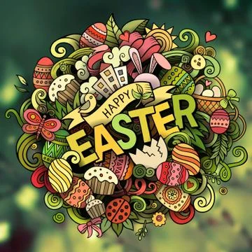 Cartoon vector hand drawn Doodle Happy Easter illustration 스톡 일러스트