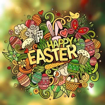 Cartoon vector hand drawn Doodle Happy Easter illustration 스톡 일러스트