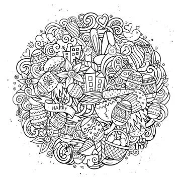 Cartoon vector hand drawn Doodle Happy Easter illustration Stock Illustration