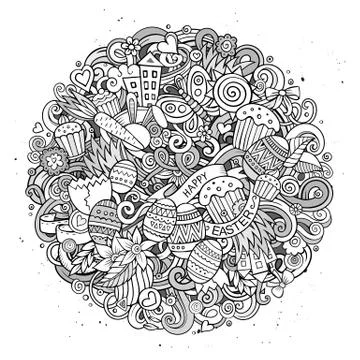 Cartoon vector hand drawn Doodle Happy Easter illustration 스톡 일러스트