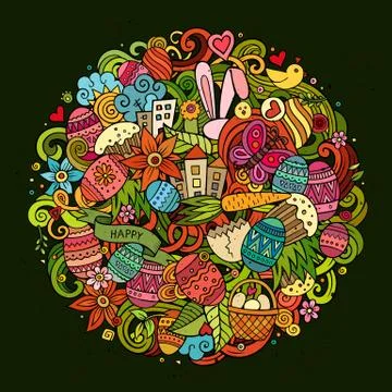 Cartoon vector hand drawn Doodle Happy Easter illustration 스톡 일러스트