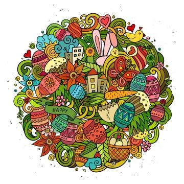 Cartoon vector hand drawn Doodle Happy Easter illustration Illustrazione stock