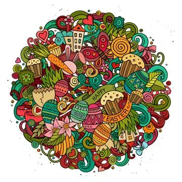 Cartoon vector hand drawn Doodle Happy Easter illustration 스톡 일러스트