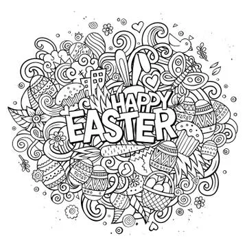 Cartoon vector hand drawn Doodle Happy Easter illustration 스톡 일러스트