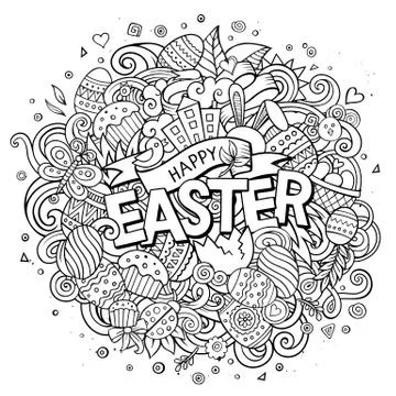 Cartoon vector hand drawn Doodle Happy Easter illustration Illustrazione stock