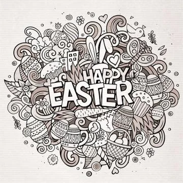 Cartoon vector hand drawn Doodle Happy Easter illustration 스톡 일러스트
