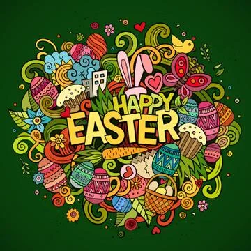 Cartoon vector hand drawn Doodle Happy Easter illustration イラスト素材