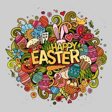 Cartoon vector hand drawn Doodle Happy Easter illustration イラスト素材