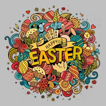Cartoon vector hand drawn Doodle Happy Easter illustration 스톡 일러스트