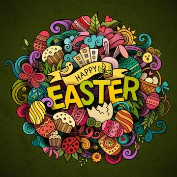Cartoon vector hand drawn Doodle Happy Easter illustration イラスト素材