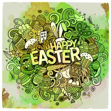 Cartoon vector hand drawn Doodle Happy Easter illustration 스톡 일러스트