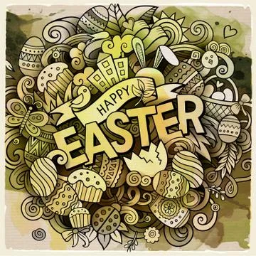 Cartoon vector hand drawn Doodle Happy Easter illustration 스톡 일러스트