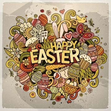 Cartoon vector hand drawn Doodle Happy Easter illustration 스톡 일러스트