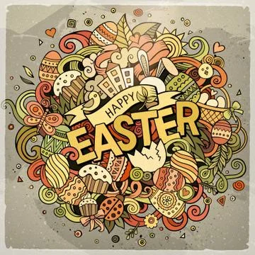 Cartoon vector hand drawn Doodle Happy Easter illustration 스톡 일러스트