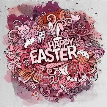 Cartoon vector hand drawn Doodle Happy Easter illustration 스톡 일러스트