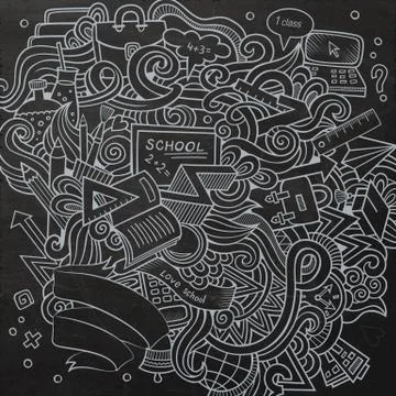 Cartoon vector hand-drawn Doodle on the subject of education. 스톡 일러스트