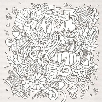 Cartoon vector hand-drawn Doodle Thanksgiving. Sketchy design Stock Illustration