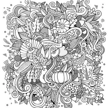 Cartoon vector hand drawn Doodle Thanksgiving illustration. Stock Illustration