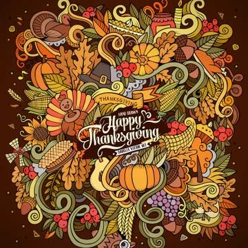 Cartoon vector hand drawn Doodle Thanksgiving illustration. Stock Illustration